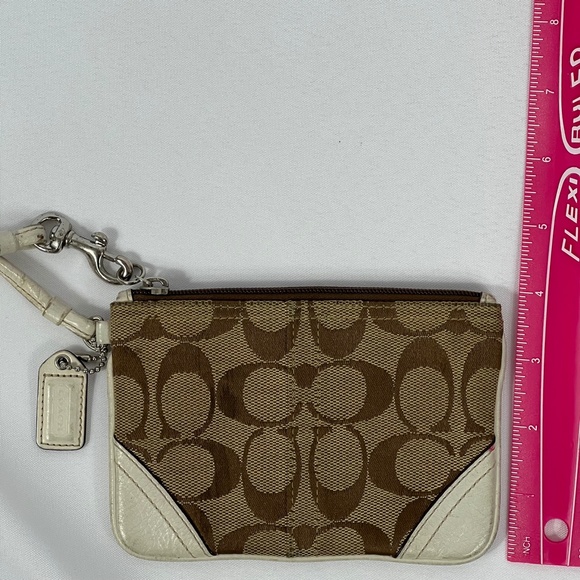 Coach Signature Brown Tan Cream Zipper Wristlet - Picture 8 of 14